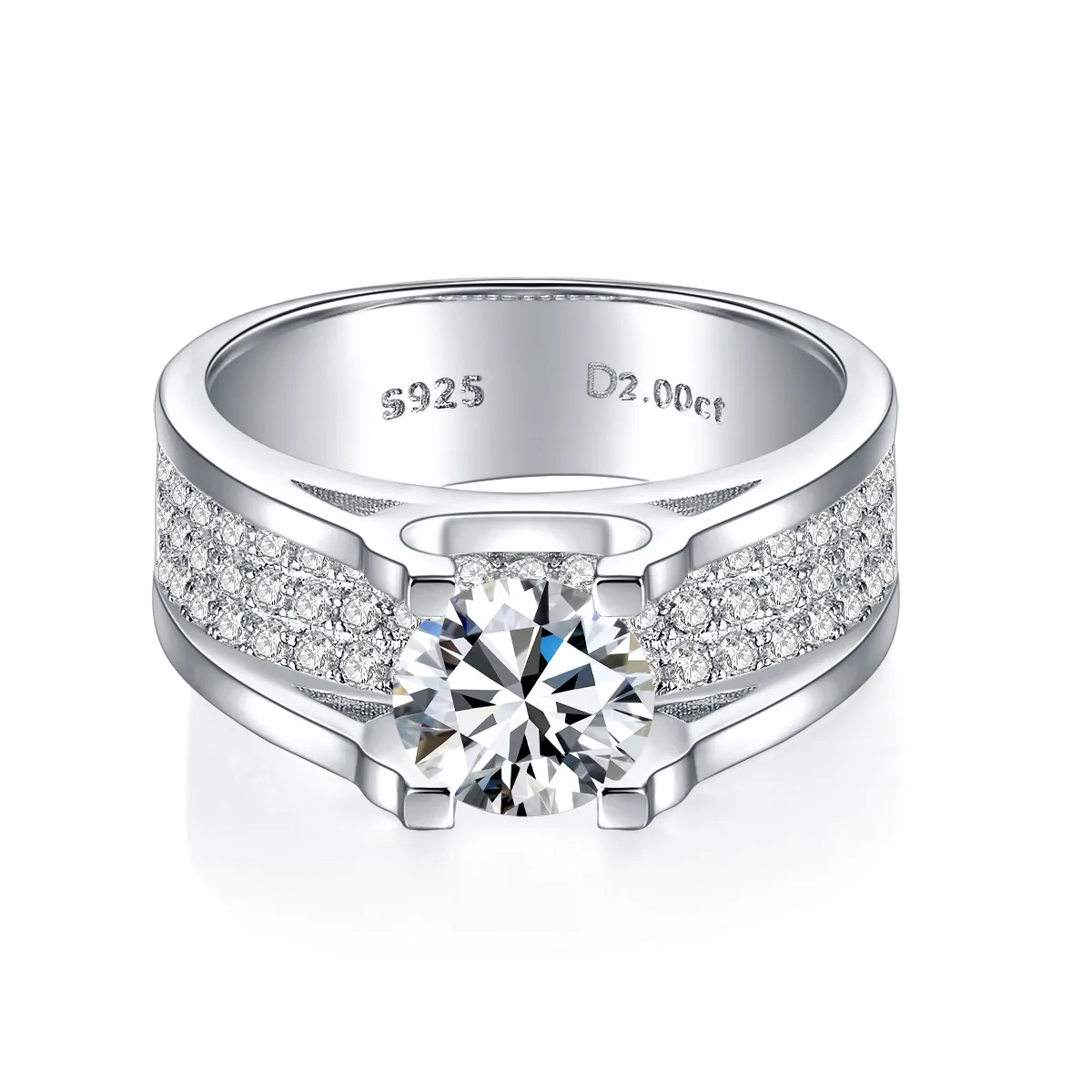 1-2ct D Color Moissanite Ring For Women 925 Sterling Silver with White Gold Plated Lab Diamond Engagement Wedding Band Jewelry