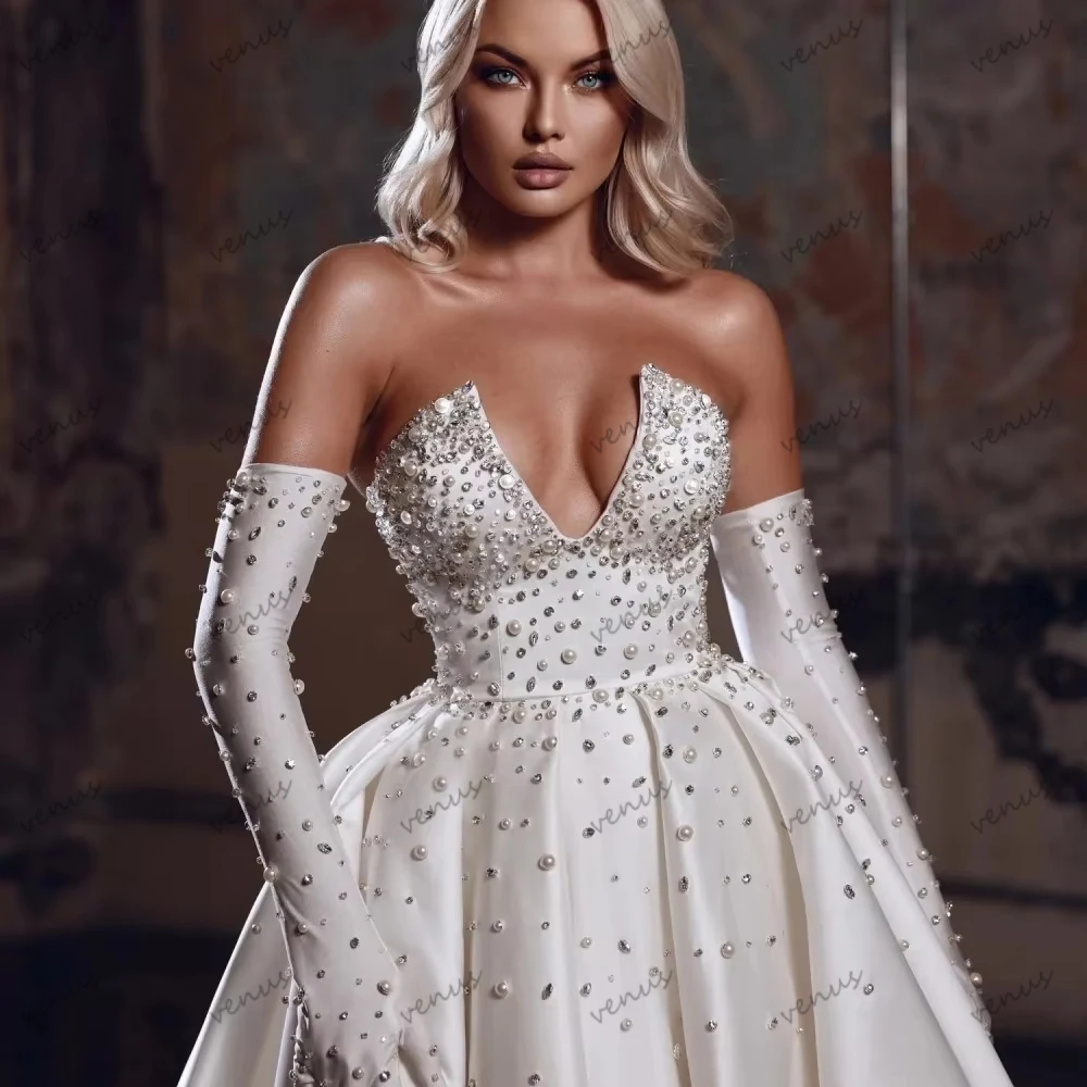 Graceful Wedding Dresses Charming Bridal Gowns Satin Robes Pearl Decoration свадебное платье Vestidos De Novia Customized 2026
