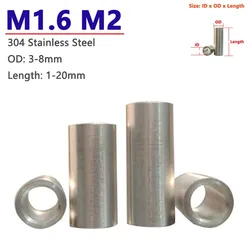 M1.6 M2 Unthreaded 304 Stainless Steel Bushing Washer Gasket Round Hollow Standoff Spacer Sleeve OD 3-8mm Length 1-20mm