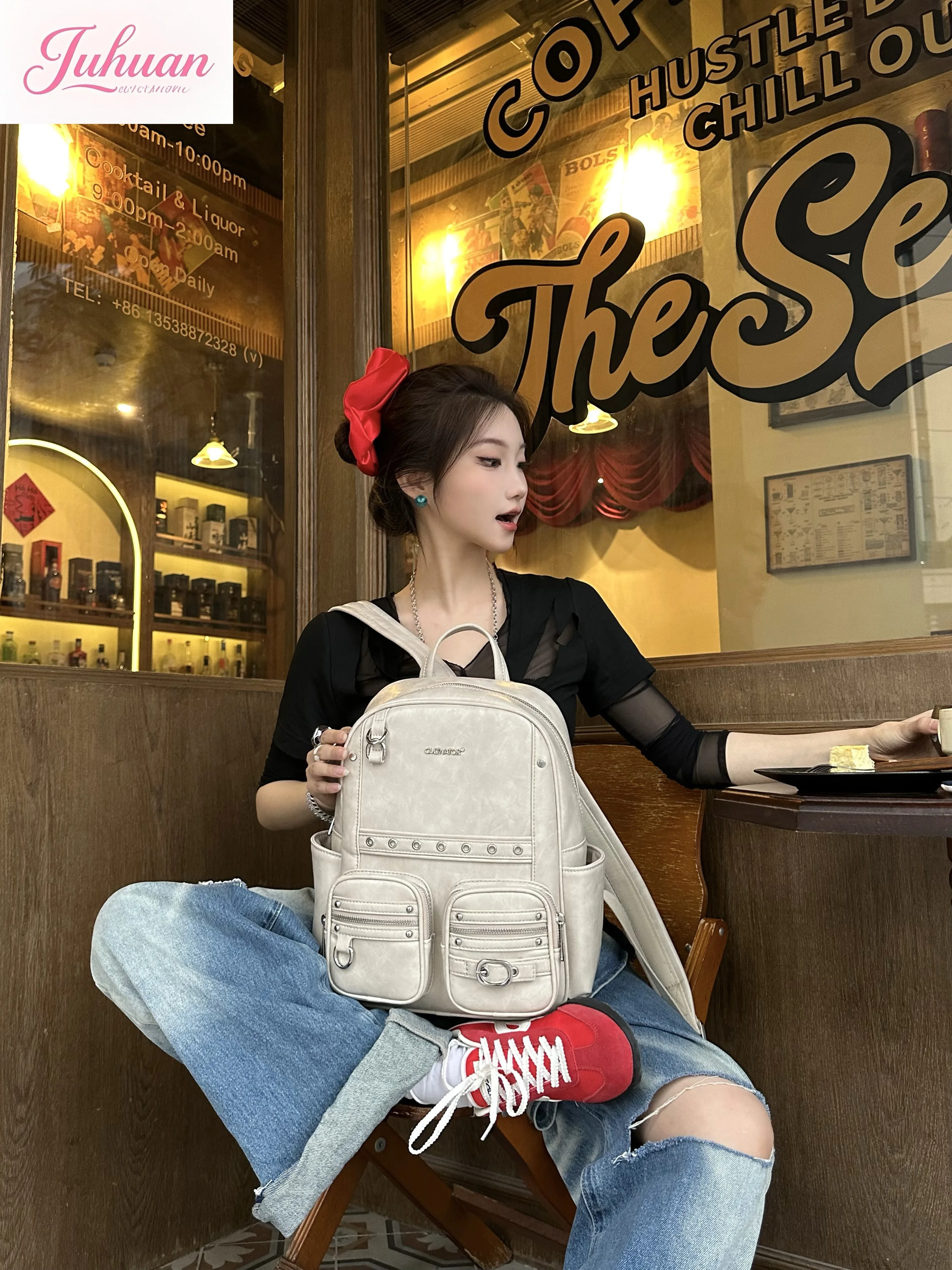 

Women's Backpack 2025 Original Niche Retro Subculture Y2k Hottie Oil Wax Leather Large Capacity Commuter Backpack for Female