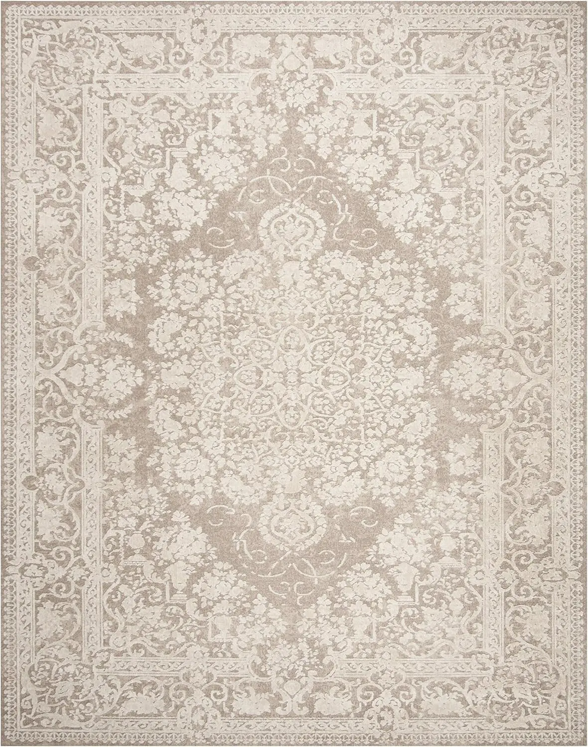 Area Rug Beige and Cream Vintage Distressed Design Non Shedding Easy Care Ideal for High Traffic Areas in Living Room Bedroom