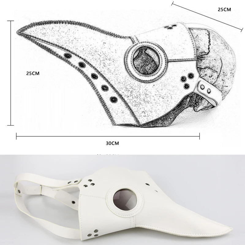 재미 있는 중세 스팀 펑크 의사 새 마스크 라텍스 펑크 코스프레 마스크 부리, 성인 할로윈 이벤트 코스프레 소품 화이트 블랙