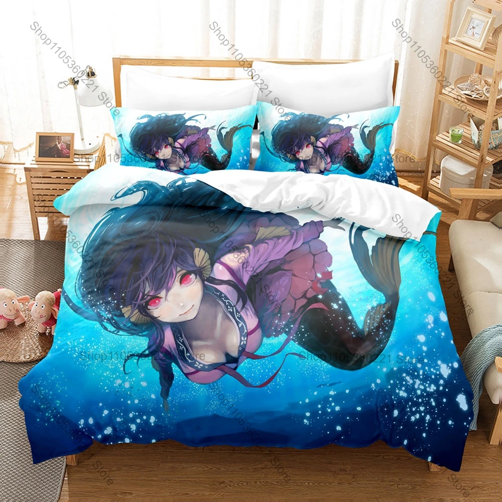 Cool Mermaid Duvet Cover + 2 Pillowcases Starry Ocean Wave Mermaid Print Soft Quilt Cover Set Magical Sea Creature Bedroom Decor