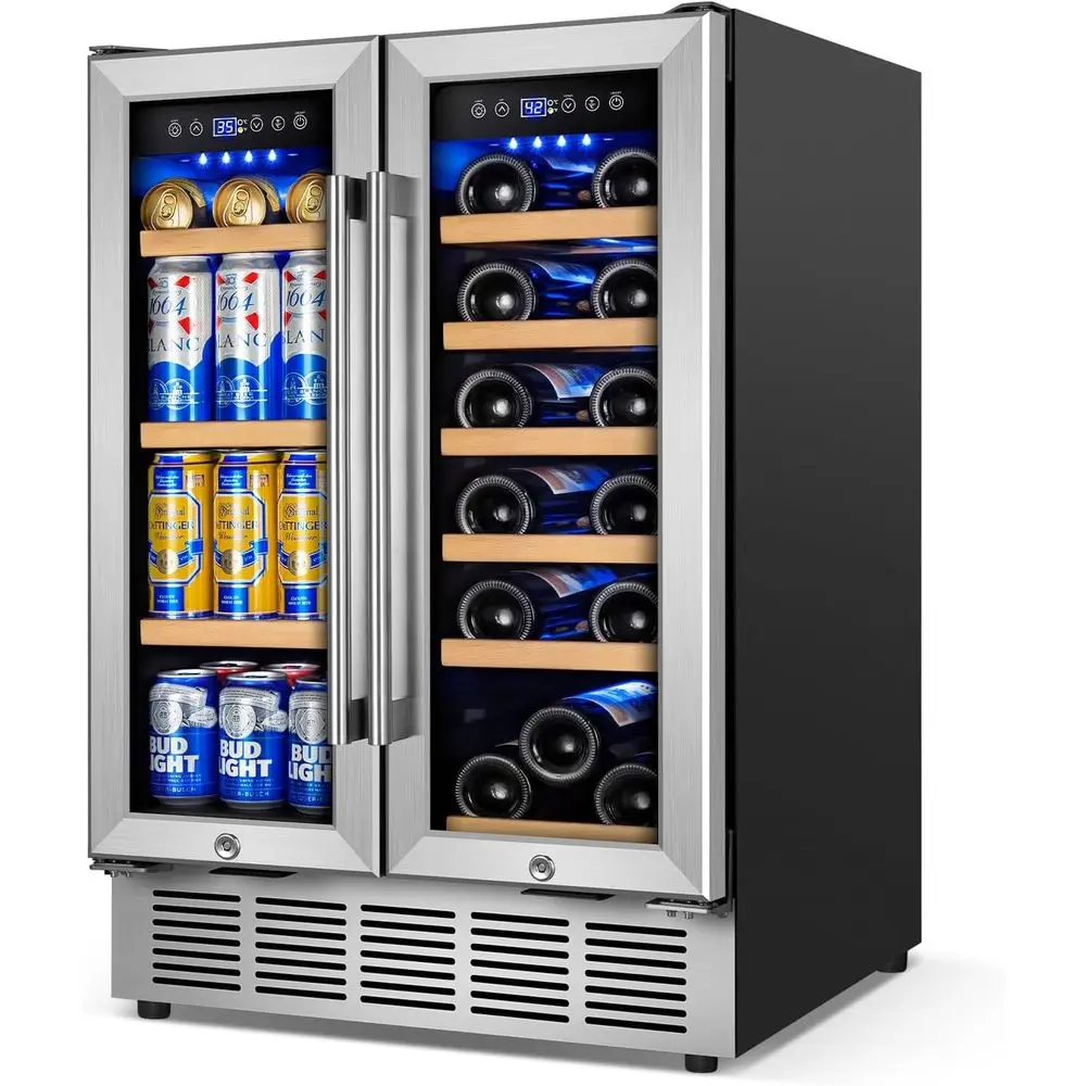 

24-Inch Dual Zone Under-Counter Wine Cooler - 18 Bottles & 88 Can Capacity with LED Blue Lighting