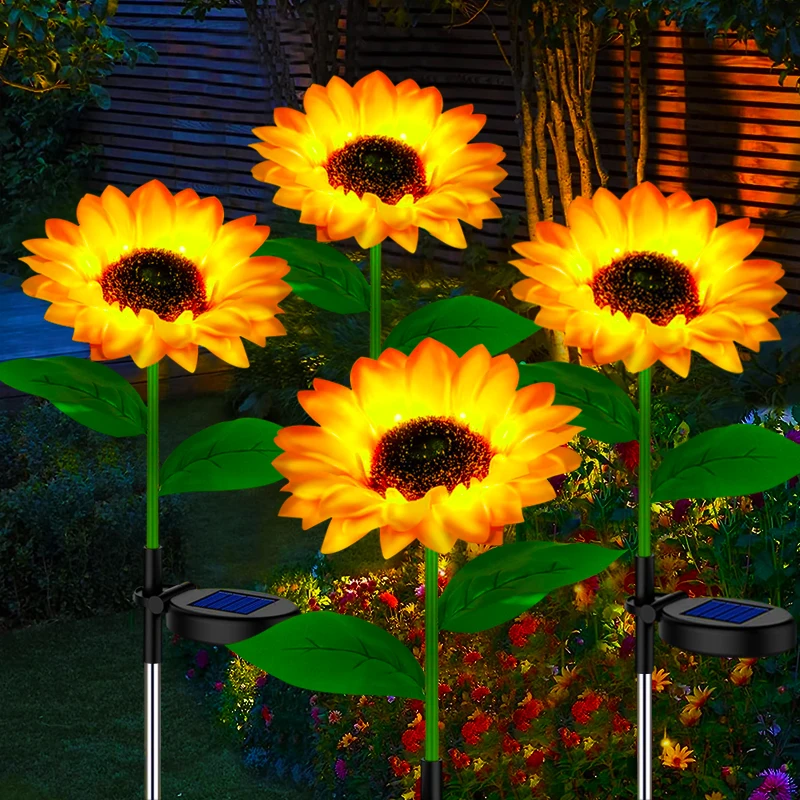 Outdoor LED Solar Pathway Lights Garden Decor Sunflower Lawn Solar Lamp Waterproof Yard Street Patio Decor Flower Lights