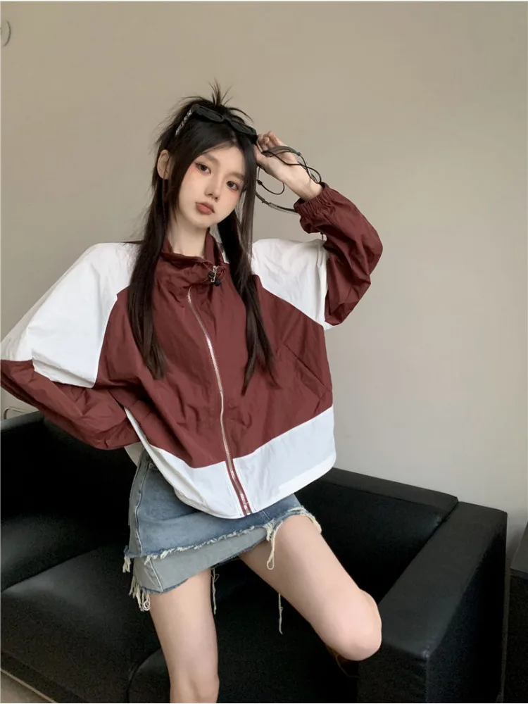 Korean Version of The Casual Sports Coat Oversized Y2K Summer Thin Section Outdoor Sunscreen Windbreaker Varsity Jacket Women