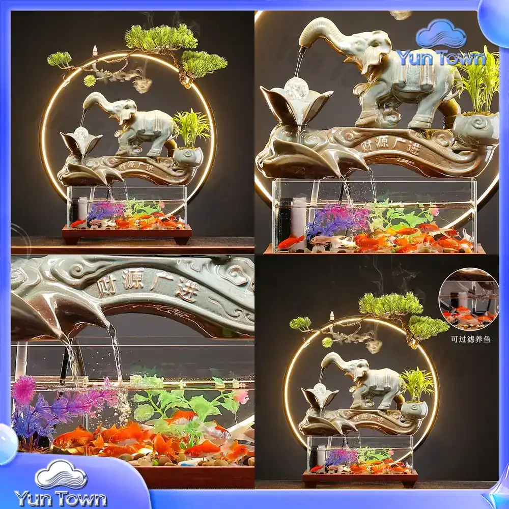 New Chinese-style running water glass fish tank ornament lucky housewarming entrance living room office desktop decoration