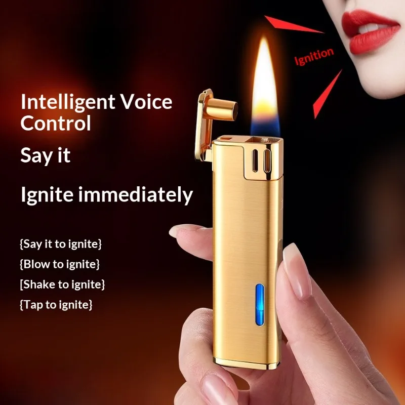 2026 Compact Metal Voice Ignition Windproof Kerosine Lighter Visual Oil Tank Outdoor Portable USB Electric Lighters Smoking Gift