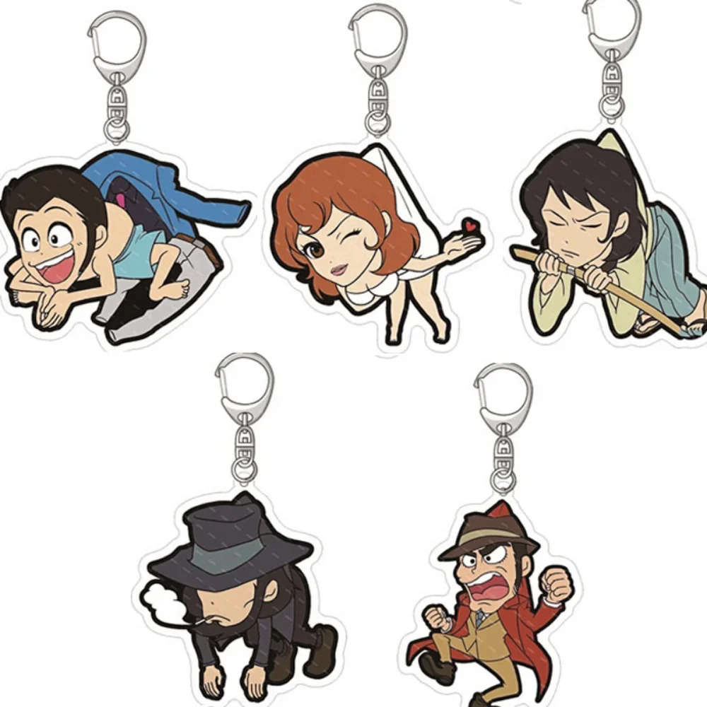 Anime Acrylic Characters Ishikawa Goemon Rubang Sansi Zenigata Koichi Mine Fujiko Keychains Key Ring Ornament Funny Bag Pendant