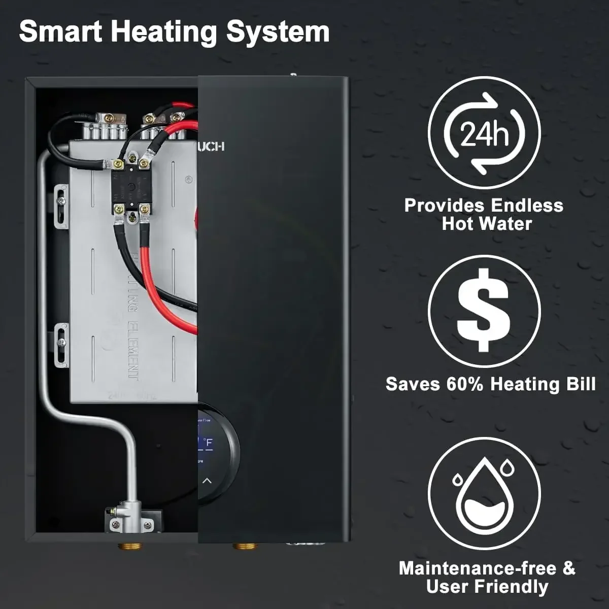 Electric Tankless Hot Water Heater, ECOTOUCH 18kW on Demand Instant Water Heater 240V, ETL Certificated Self-Modulation Point