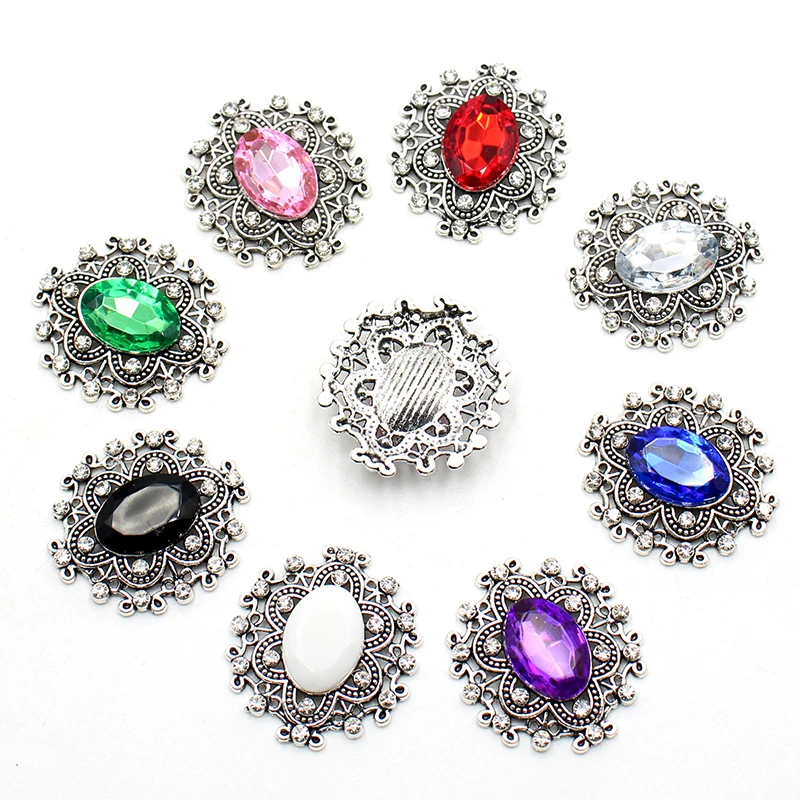 10 pieces/batch 27 * 25MM oval alloy diamond buttons hand sewn garment buttons DIY wedding exquisite gift box decoration