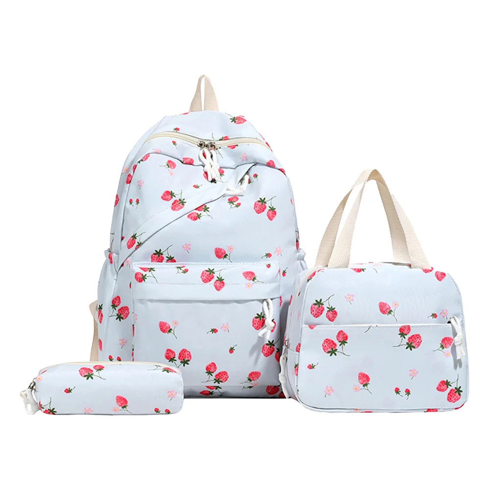 

3-in-1 Strawberry College School Backpack with Lunch Box and Pencil Case Cute Backpacks School Bookbag for Teens Women Student