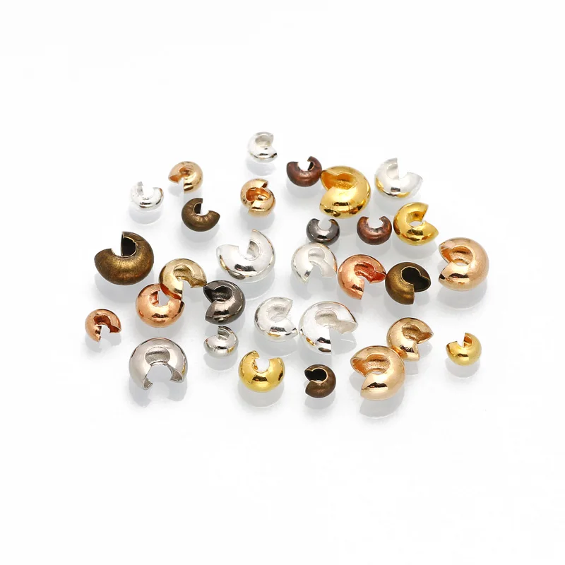 Wholesale 100pcs/lot 3-5mm Copper Round Covers Crimp End Beads Stopper Spacer Beads For DIY Jewelry Making Findings Accessories