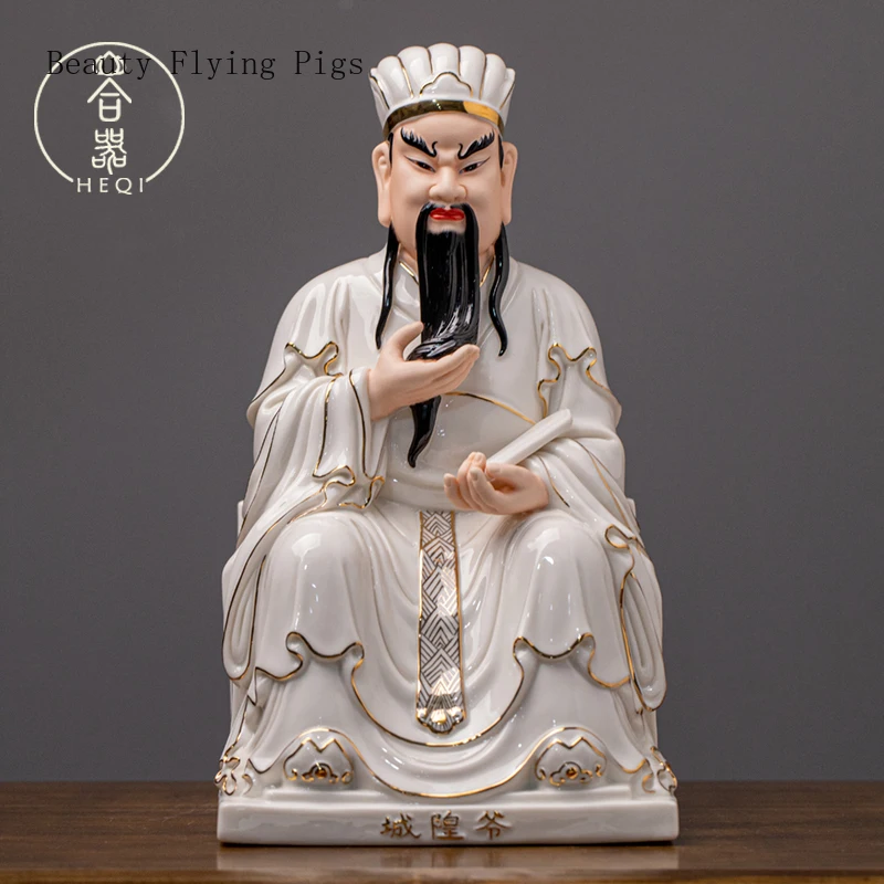 1PCS 30cm Ceramic City God Statue Judge Taoist Household Worship Ornament home decoration accessories