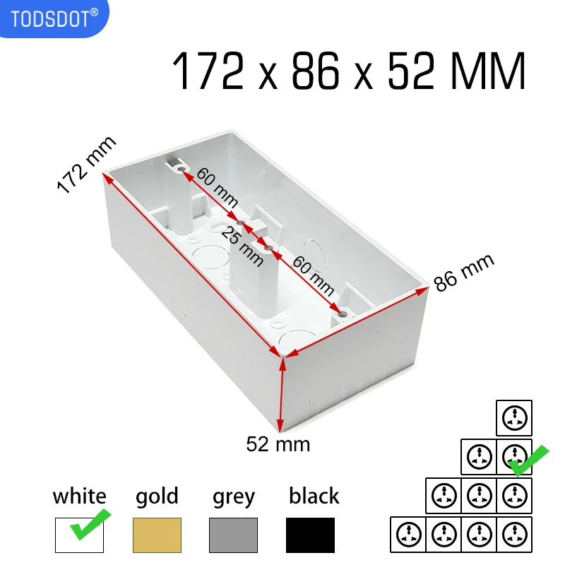 

On Wall Surface Box For 172 x 86 Switch Socket External Mount, 33 mm 52 mm Outfit Box Flame Retardant PVC White