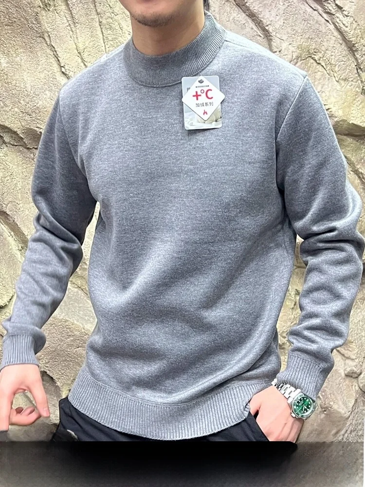 

Мужской повседневный вязаный свитер с начесом, из смесовой ткани, с высоким воротом, модный, на все сезоны, с длинными рукавами, пуловер с круглым вырезом
