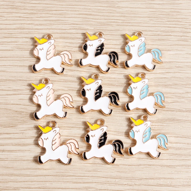 10 Stück 21 x 18 mm Cartoon-Tier-Charms, Emaille-Pferde-Charms für die Schmuckherstellung, Ohrringe, Anhänger, Halsketten, DIY-Bastelzubehör – Detail 2