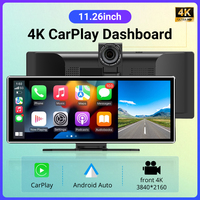 NEW 11.26 inch 4K DVR Wireless CarPlay and Android Auto Portable Dash Cam IPS Touch Screen Bluetooth Audio Dual Lens Recorder