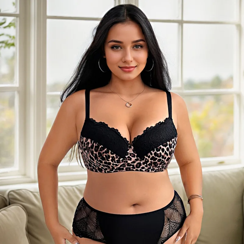 

Leopard print big chest with steel ring bra large size underwear sexy gathering bra
