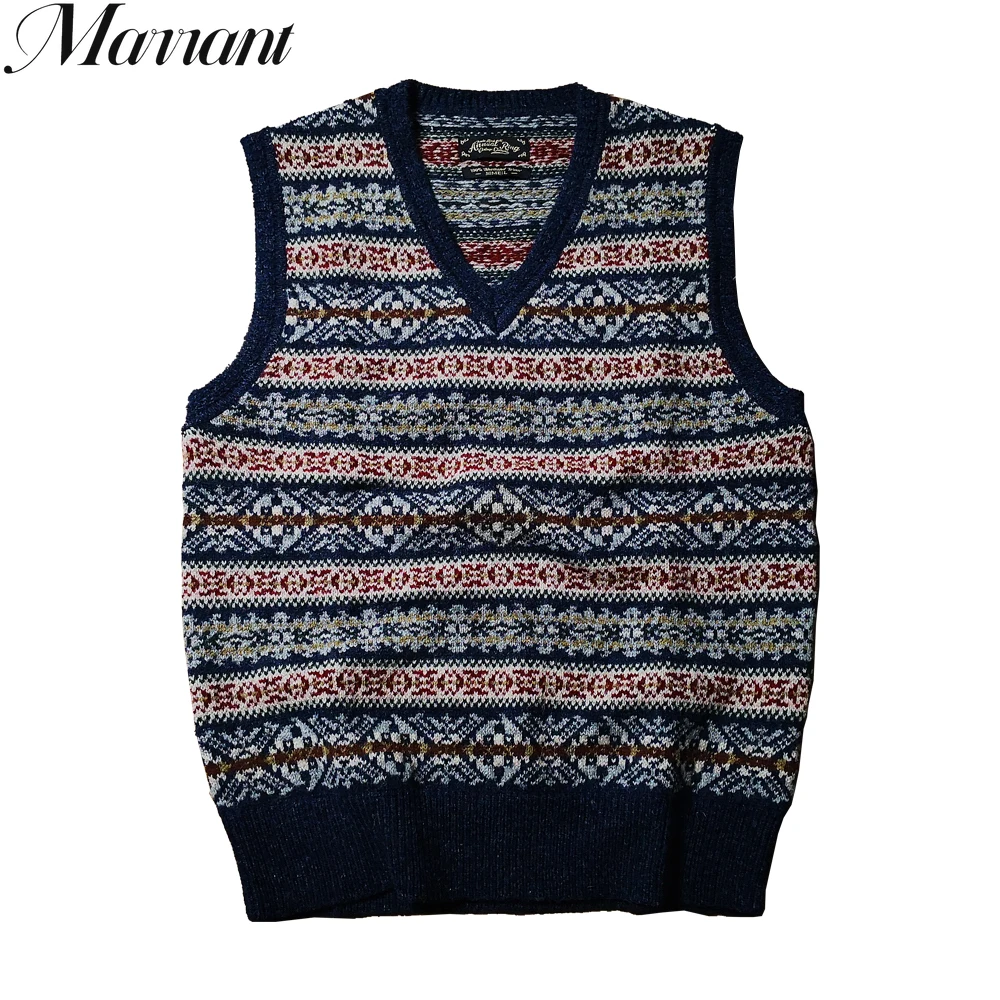 

Men's Wool Knitted Vest Fair Isle Classic Retro Sweater Sleeveless V-neck Jumper Warm Winter Christmas Golf Unisex Clothing
