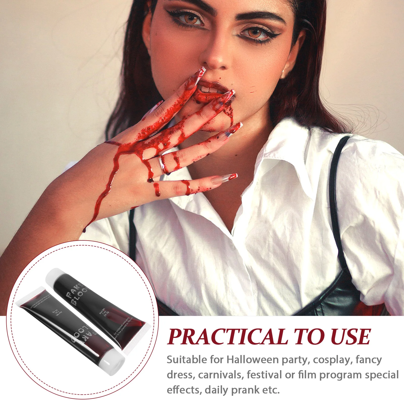 

Halloween Makeup Fake Blood 2 Bottles Vibrant Red Realistic Flow Special Effects Cosplay Dress Up Zombie Face Paint