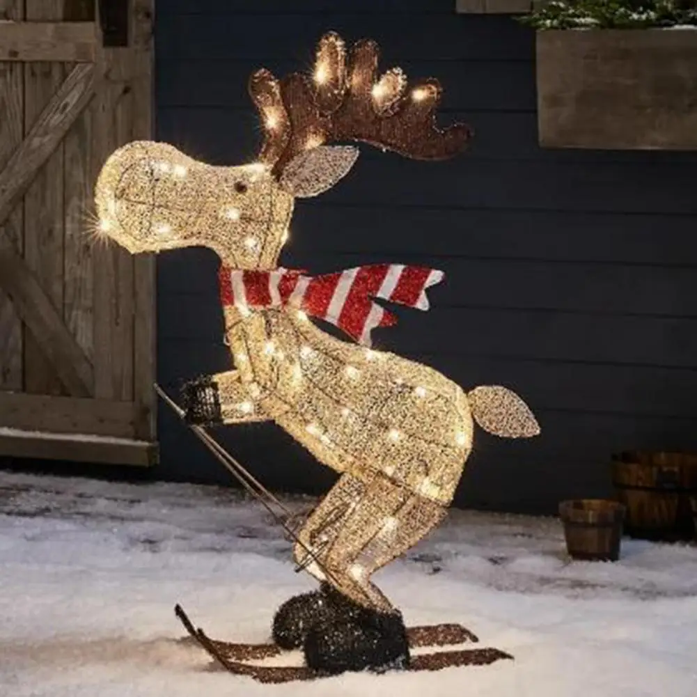 Glowing Ski Reindeer Ornaments Festive Outdoor Decor 3d Glowing Reindeer Ornaments with Led Lights for Christmas Decoration