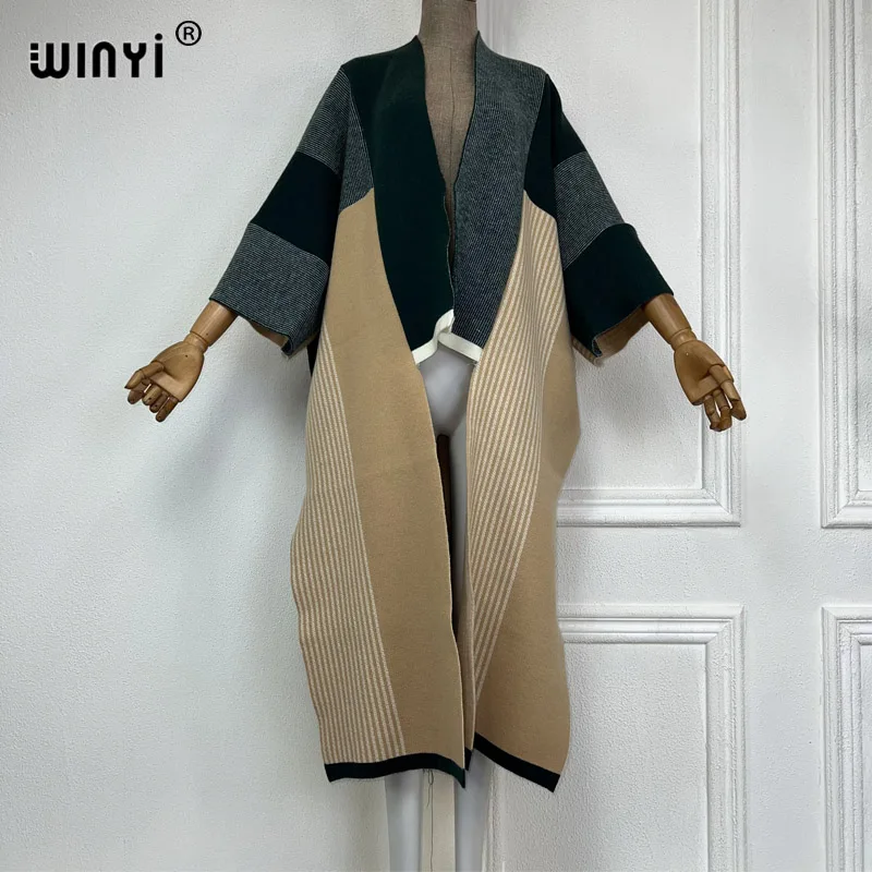 WINYI new woman Winter Knitted cardigan Loose Christmas print hipster party dress Thick Warm Female jacket kaftan long coat