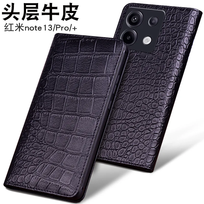 

Luxury Genuine Leather Wallet Cover Business Phone Case For Xiaomi Redmi Note 13 Pro Plus Cover Credit Card Money Slot Holste