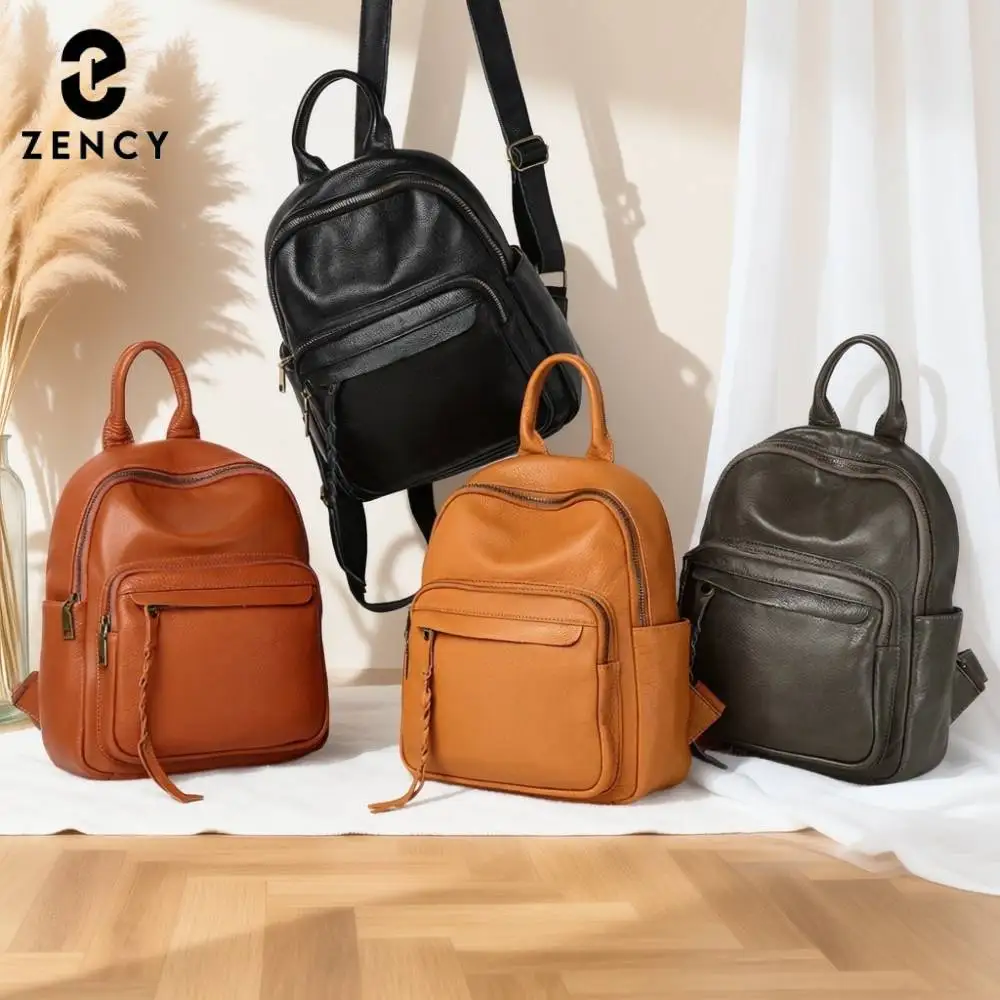 Zency Women Bag Winter Natural Leather Large Capacity Retro Backpack Designer Knapsack Small Rucksack for Girls Work School
