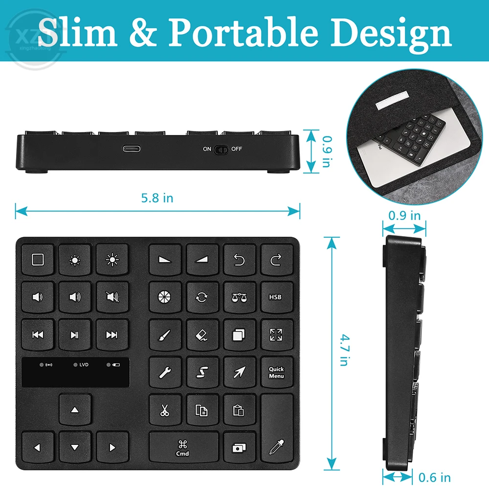 USB 2.4g Wireless Keyboard 35 keys/buttons Multimedia Mute Quiet Keypad Number Digital keyboard Home End Direction Up Down key