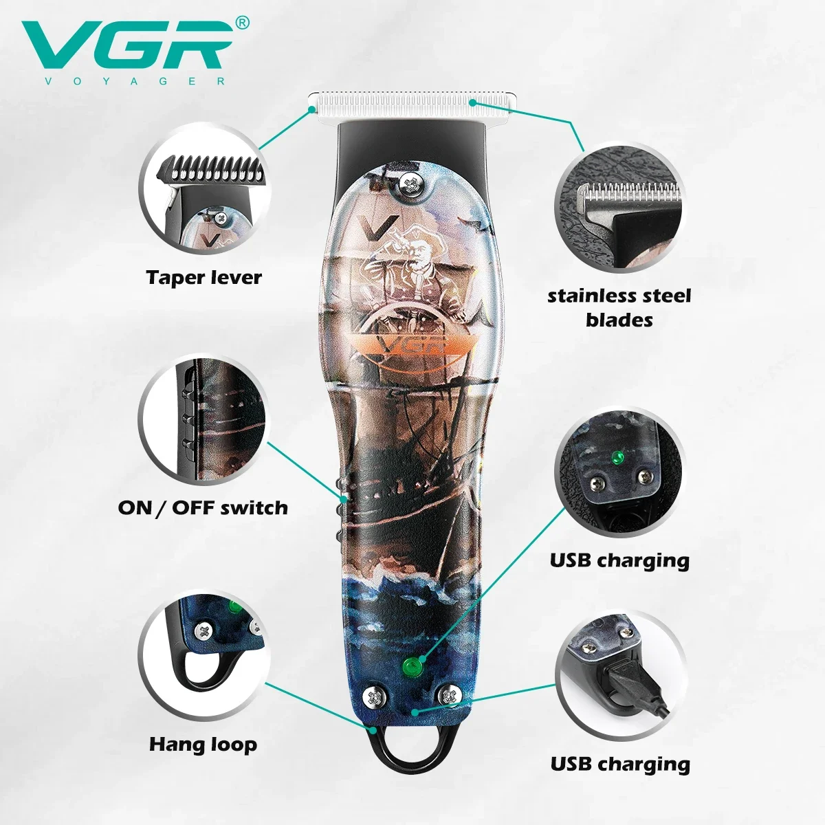 VGR Hair Cutting Machine Professional Electric Beard Hair Clipper Rechargeable Face & Hair Trimmer for Men Barber Trimer V-953