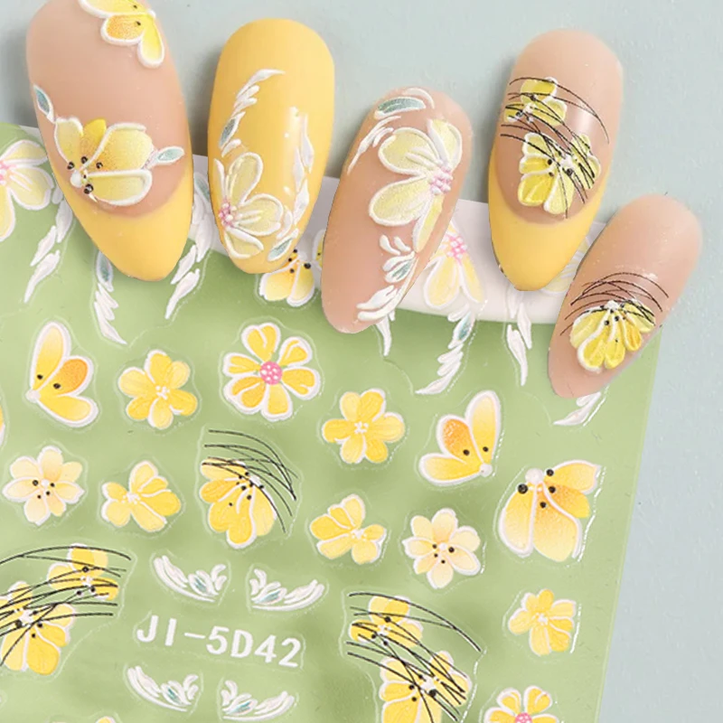 5d flores em relevo adesivos de unhas pétalas linhas decalques encantos do prego borboletas alívio sliders diy manicure decoração