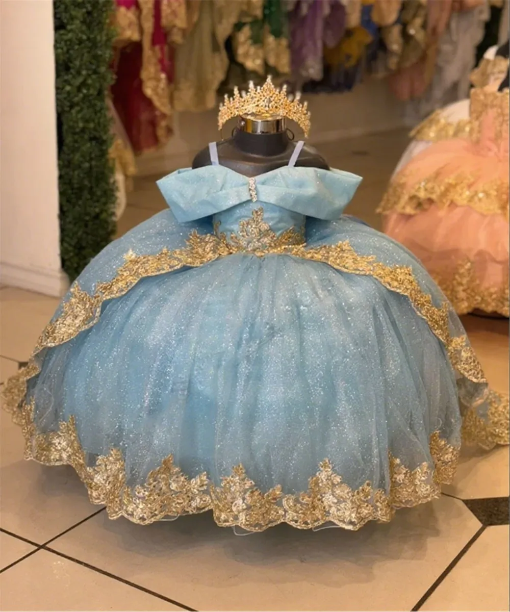 

Luxury Flower Girl Dress Appliques Beading Spaghetti Straps Lace Princess Birthday Pageant Wedding Kid First Communion Ball Gown