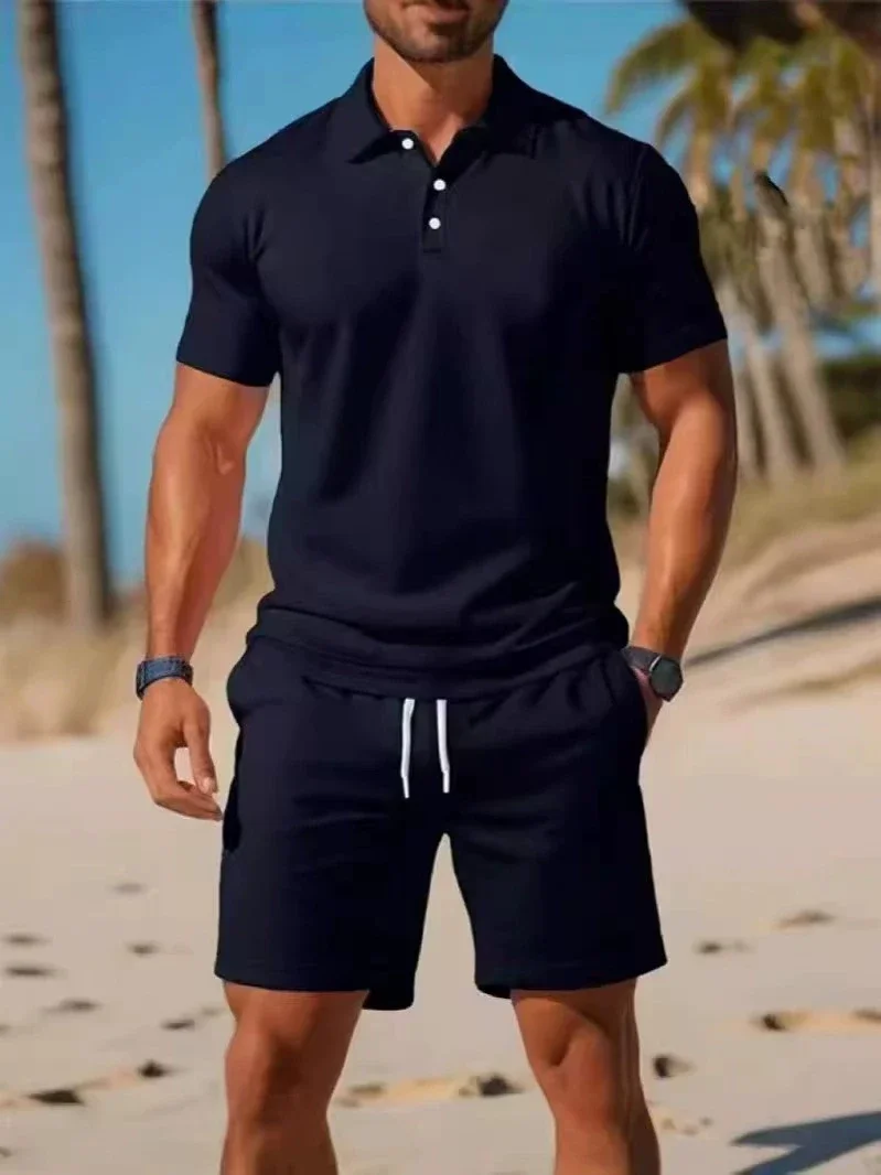 2026 Sommer Herren Übergröße 2-teiliges Set Knopfleisten-Polohemd Mesh-Shorts Atmungsaktives Lässiges Alltags-Mode-Outdoor-Outfit – Detail 9