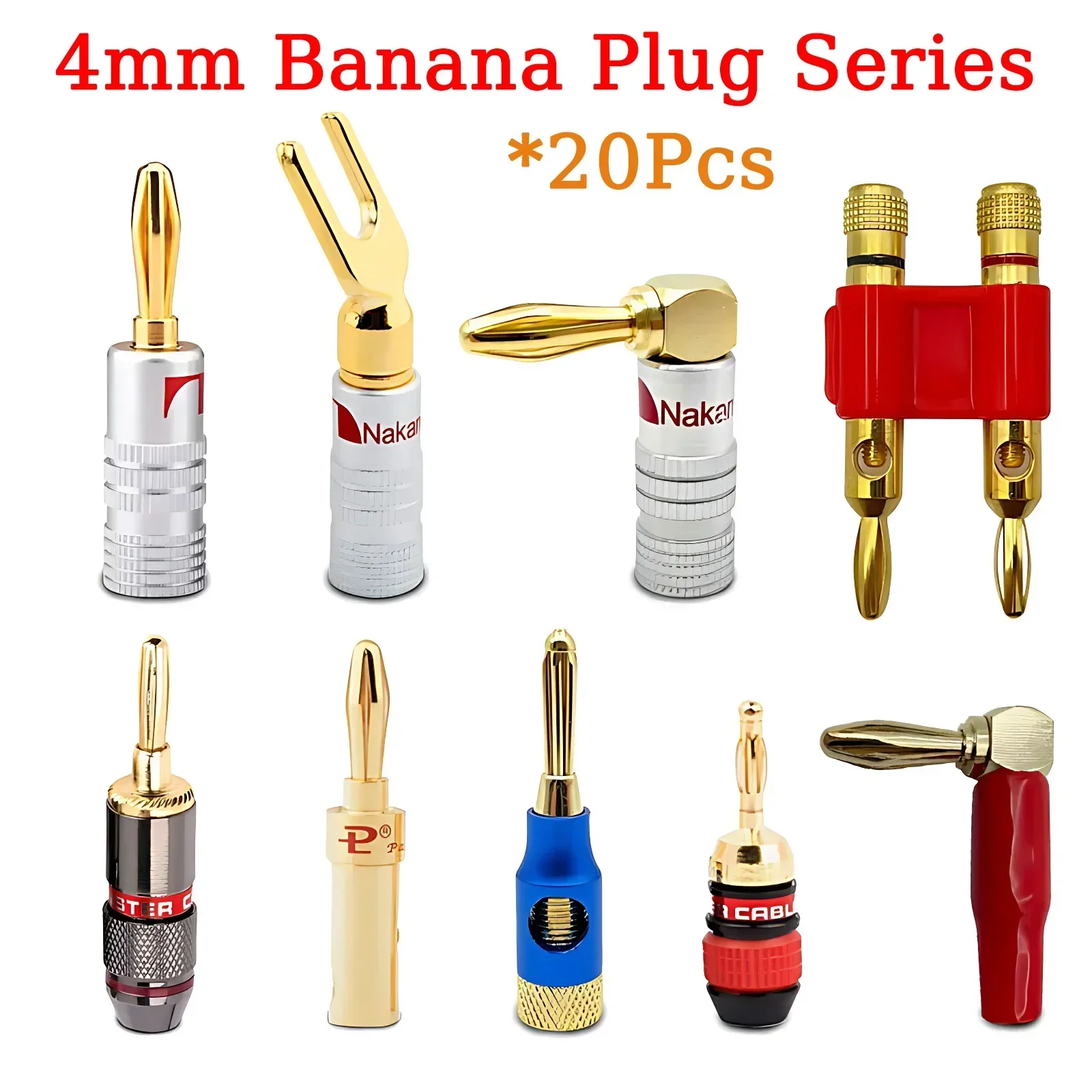 

20Pcs 4mm L Type Banana Plug Right Angle Speaker Adapter H Type Wire Cable Connector Gold Plated For HiFi Musical Audio