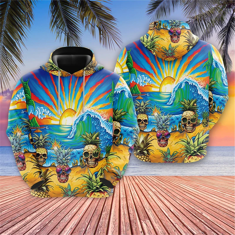 

Pineapple Skull Graphic Sweatshirts Funny Design 3D Printed Hawaiian Hoodies For Men Clothes Goth Skeleton Hoody Y2k Tracksuit