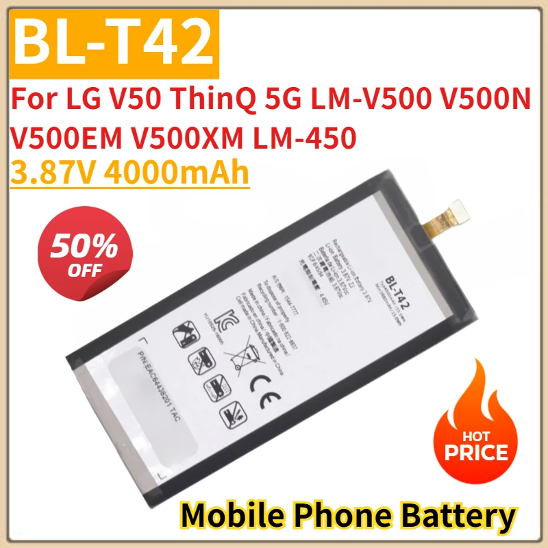

Brand New Replacement Mobile Phone Battery 3.87V 4000mAh BL-T42 for LG V50 ThinQ 5G LM-V500 V500N V500EM V500XM LM-450