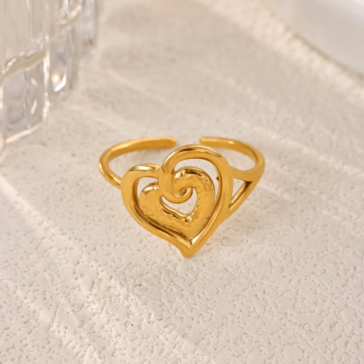 Luxury Vintage Double Heart Ring For Women Stainless Steel Gold Color Open Finger Ring 2026 New Fashion Wedding Couple Jewelry
