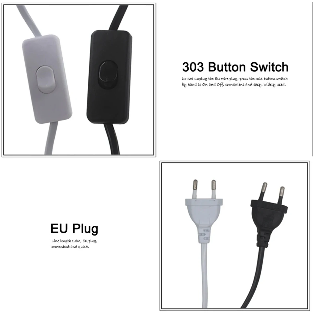 Imagem -03 - Cabos de Cabo de Alimentação com Fio Interruptor E27 Dentes Completos Suporte Base da Lâmpada Luminária Pendente Lâmpada Pendurar ue Plugue Eua 1.8m