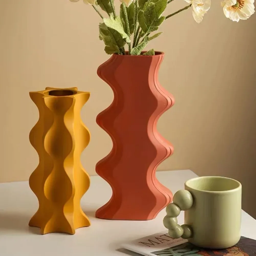 Flower Vase Ceramic Geometric Ornaments Wave Dinning Room Bedroom Tabletop Decor Jarrones pot de fleur сухоцветы