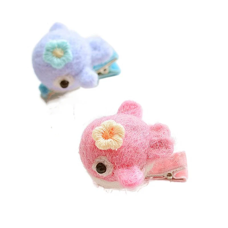 

12pcs Boutique Felt Floral Whale Hair Clips Cartoon Wool Dolphin Barrettes Hairpins Princess Headwear Hair Accessories for Girls