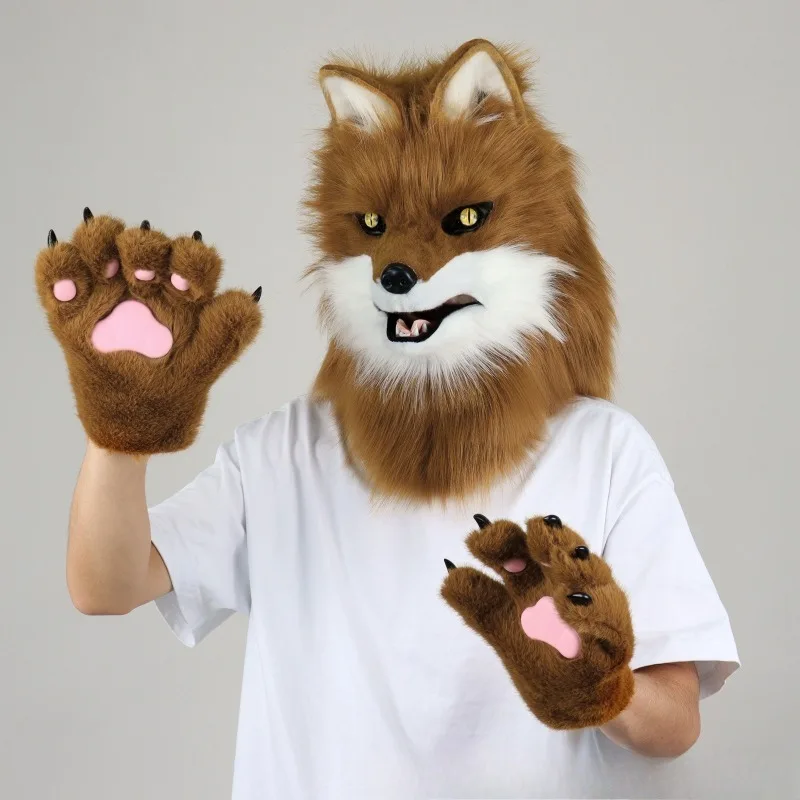Animal Wolf Fox Dog Fur Mask Cosplay Costume Accessories Full Head Therian Masks Anime Dress up Party Halloween Gifts