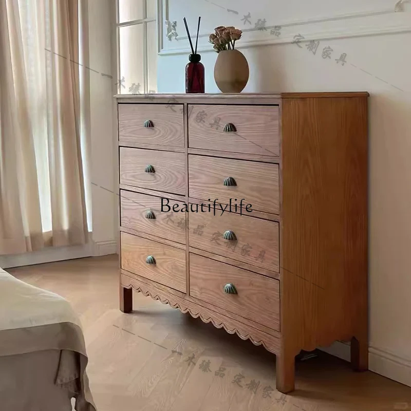 

Light luxury solid wood eight-bucket cabinet, simple medieval style wall storage cabinet