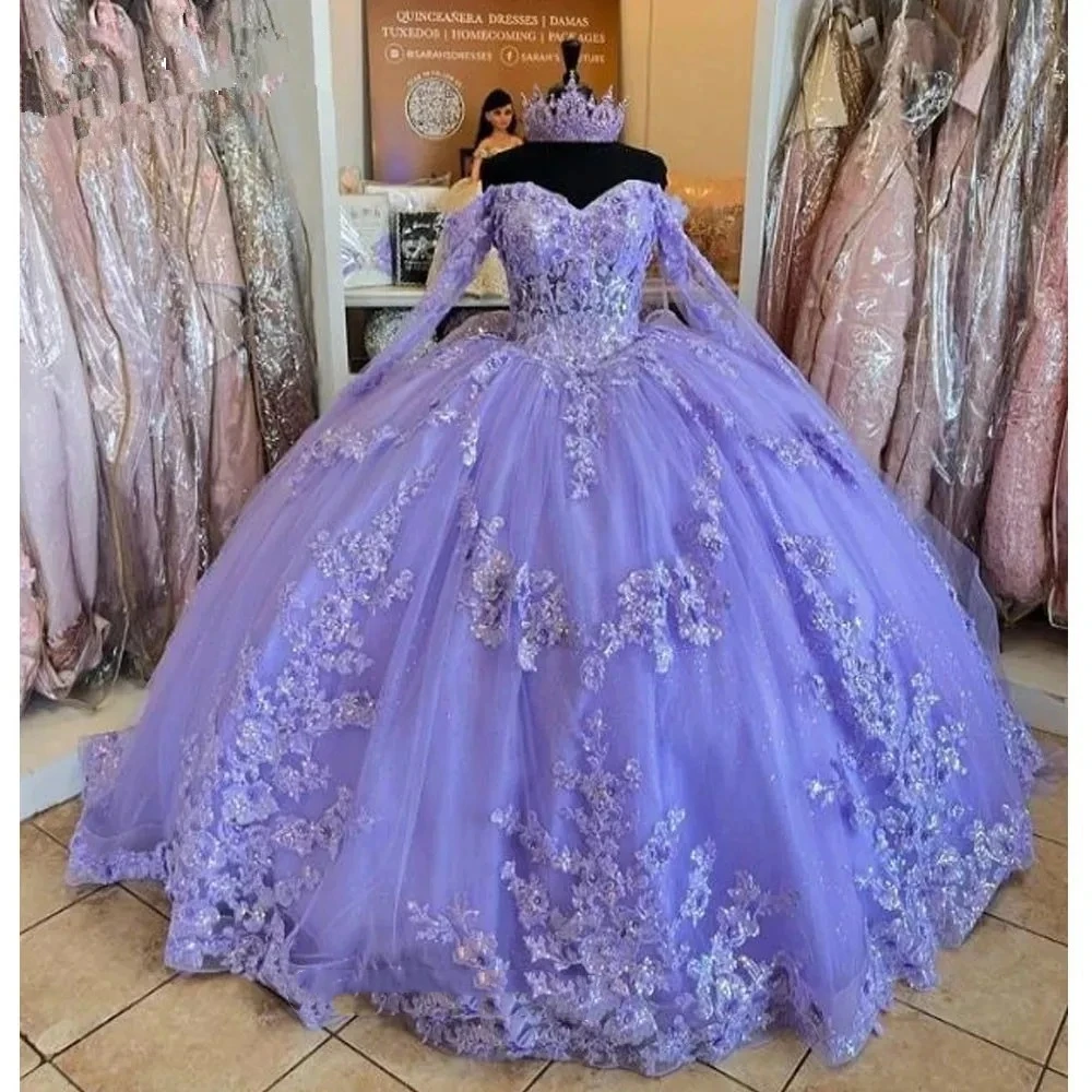 ANGELSBRIDEP 럭셔리 빛나는 라벤더 Quinceanera 드레스 생일 파티 댄스 파티 공주 볼 가운 Vestidos De 15 Anos 코르셋