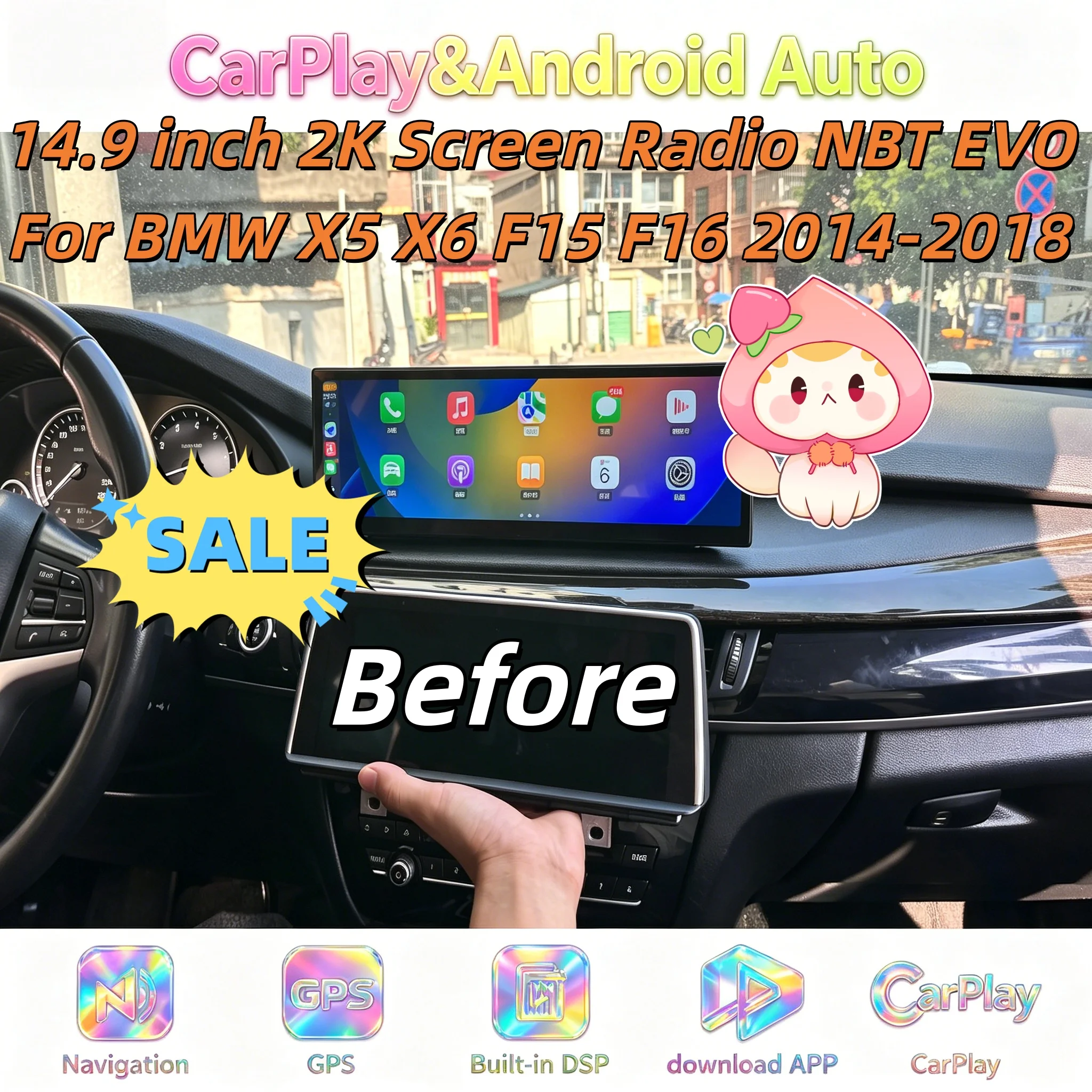 

14,9-дюймовый 2K экран для BMW X5 X6 F15 F16 2014-2018 с CarPlay, Android 14.0, 8-ядерным процессором, GPS, мультимедийным проигрывателем, навигацией и Wi-Fi.