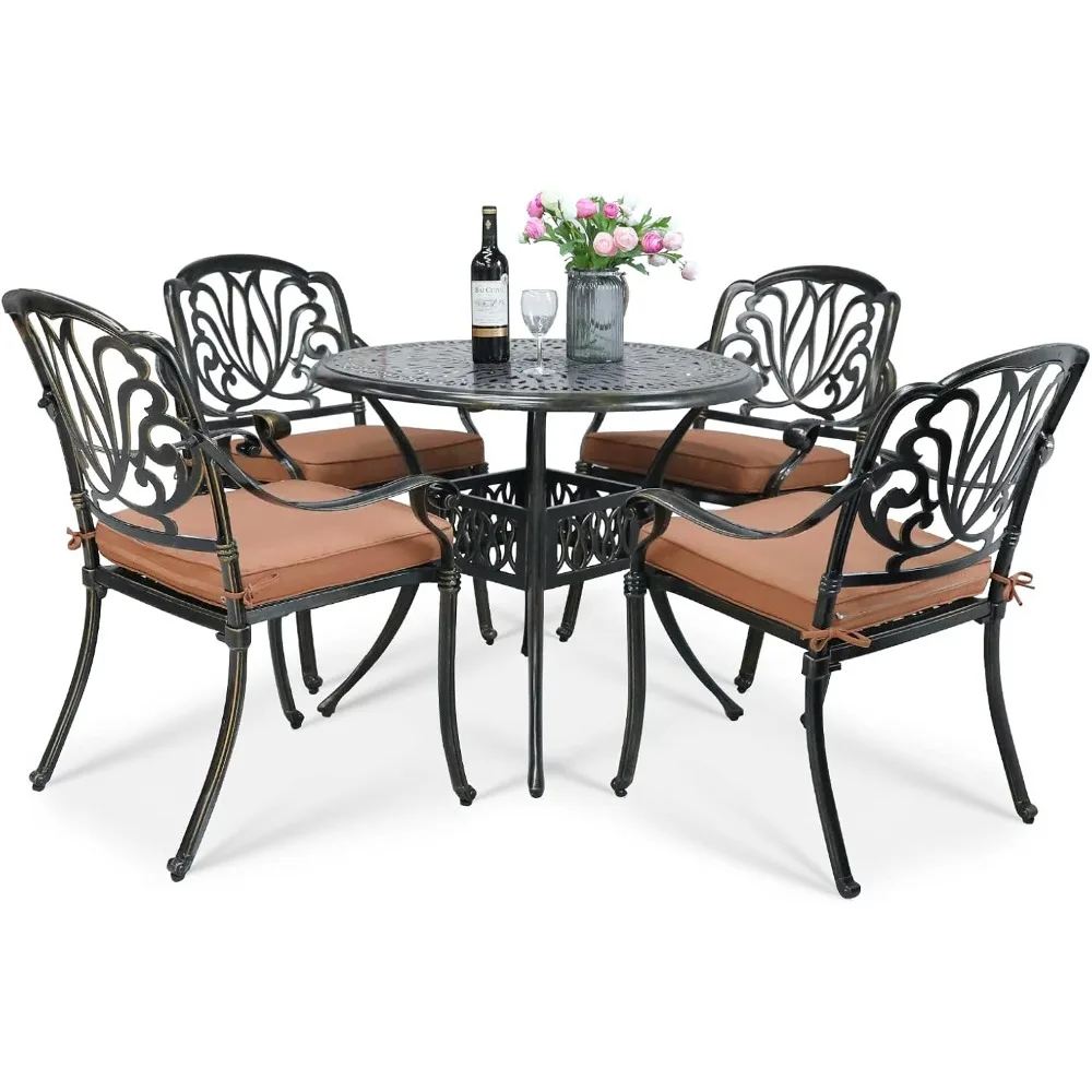 

5-Piece Outdoor Patio Dining Set, Patio Furniture Set , Include 4 Cushioned Chairs, a 35.4 inch Round Table w/Umbrella Hole