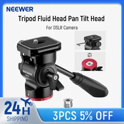 NEEWER Tripod Fluid Head Pan Tilt Head with Quick Release Plate and Handle Metal Camera Tripod Head For DSLR Cameras