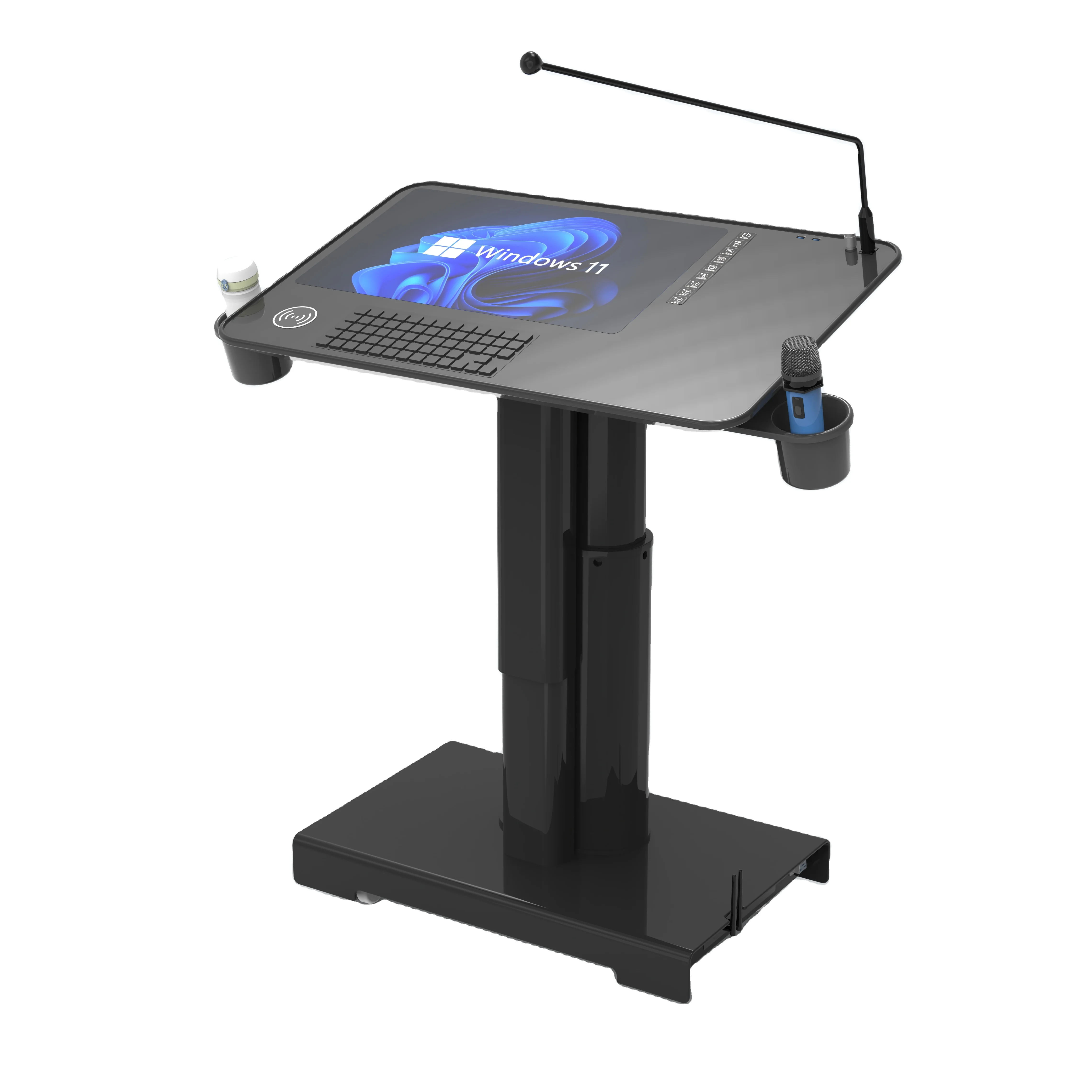

Height Adjustable Lectern Stand with Wireless Microphone for Conference; Smart Podium with 9-key Intelligent Control Panel