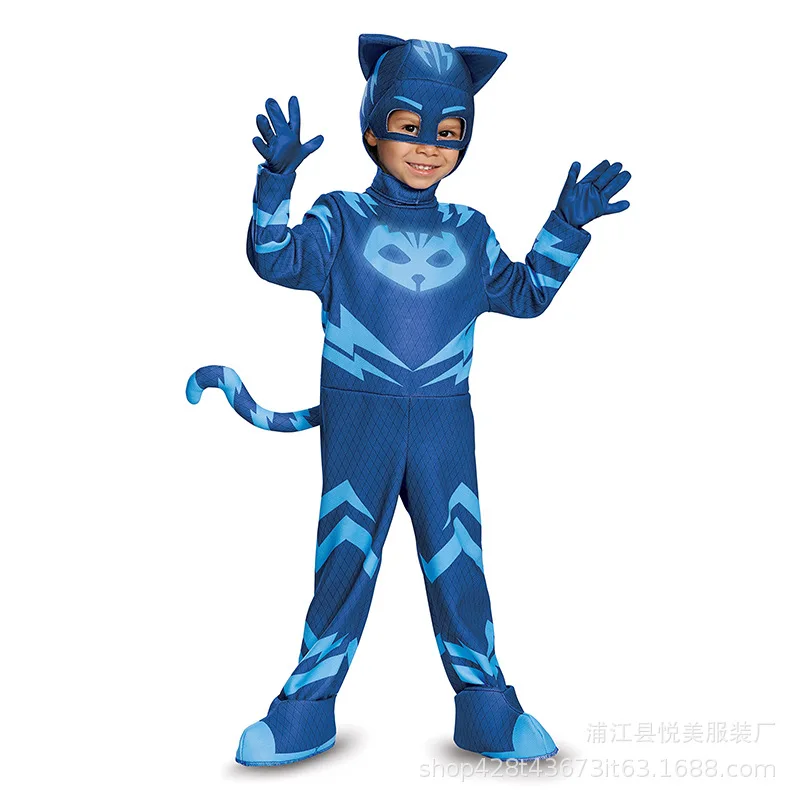 Disfraz de Halloween para niños y niñas, pijama azul, disfraz de Héroe de Anime con máscara, ropa de cosplay, traje de fiesta de cumpleaños, regalo para niños