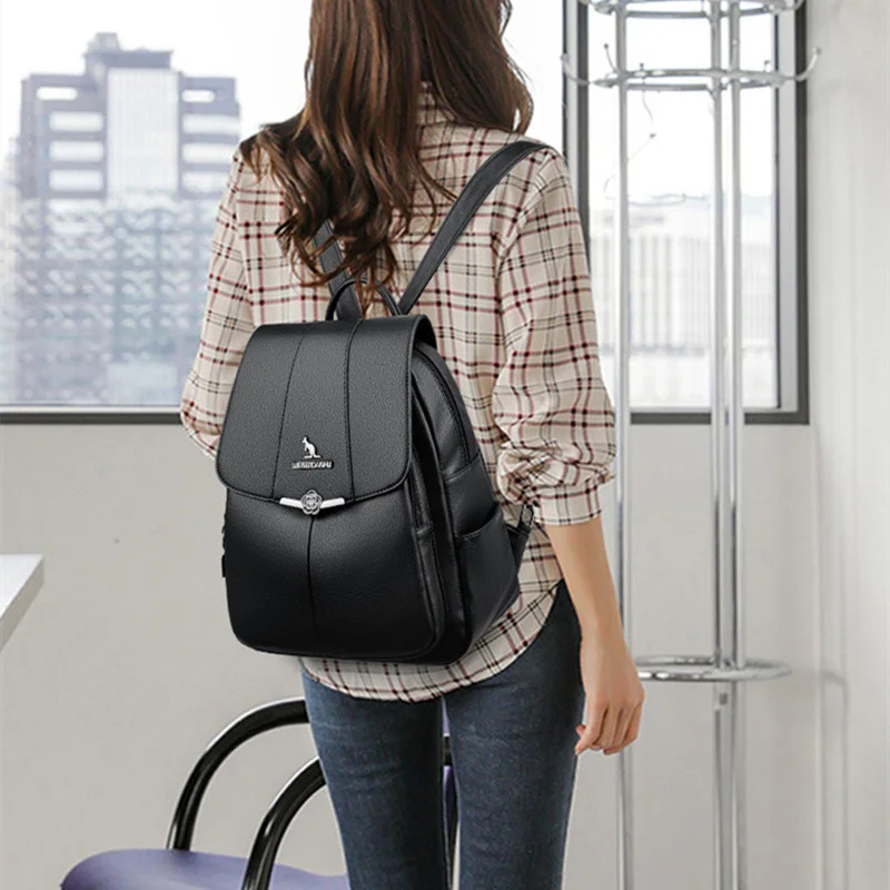 Mochila de couro elegante para mulheres, Mochila escolar de grande capacidade para meninas, mochila anti-roubo, moda